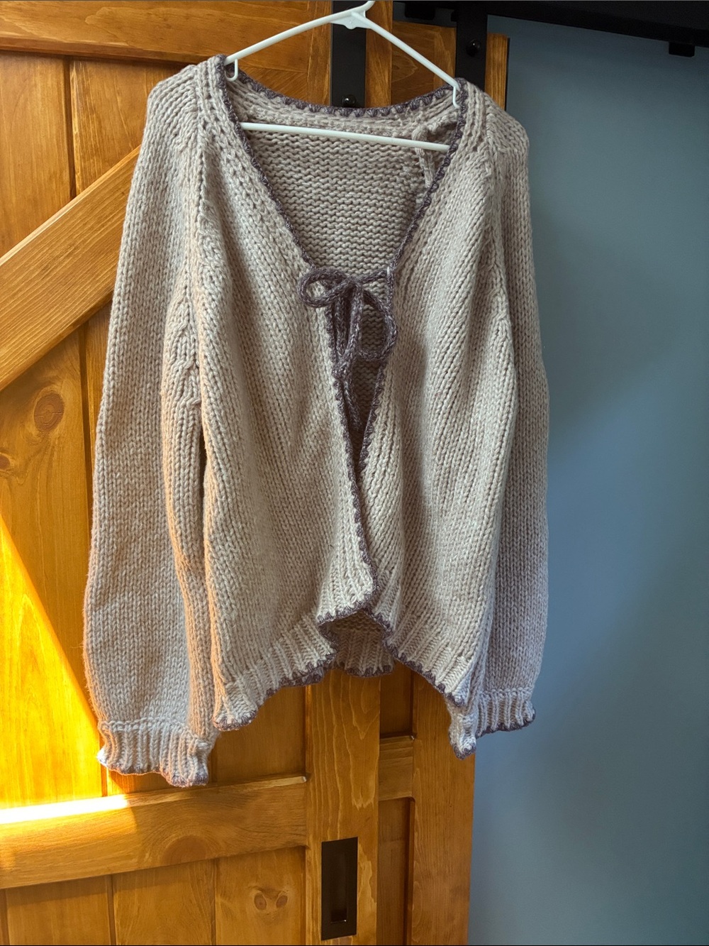 Cozy Taupe Knit Tie-Front Women's Sweater - Picture 1 of 7